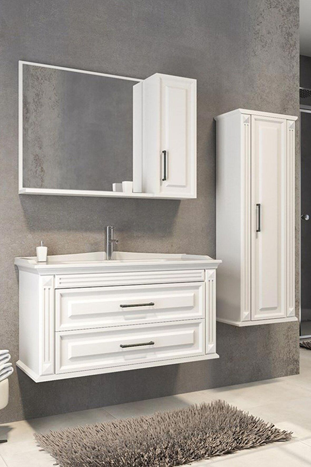 MOSKOVA 100 CM BANYO DOLABI BEYAZ - BOY DOLAP DAHİL 