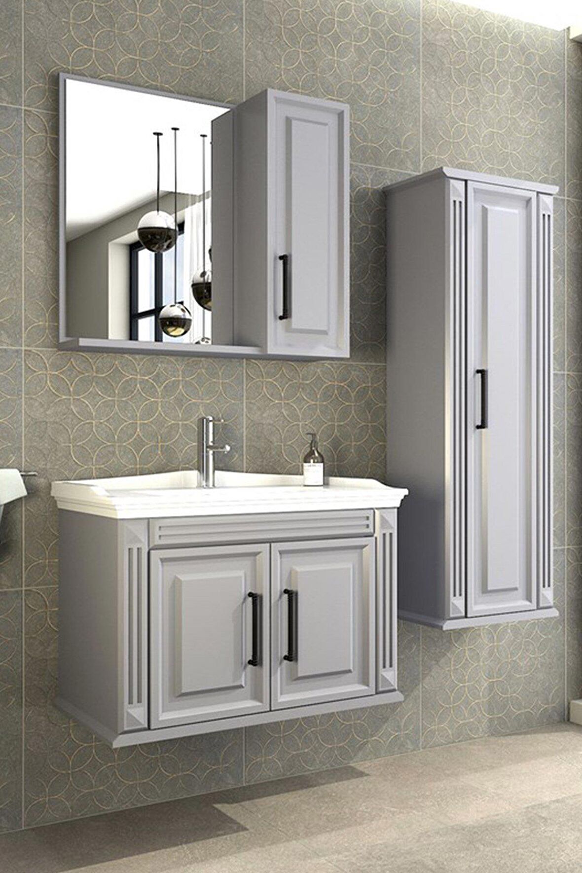 MİLANO 80 CM BANYO DOLABI GRİ - BOY DOLAP DAHİL 