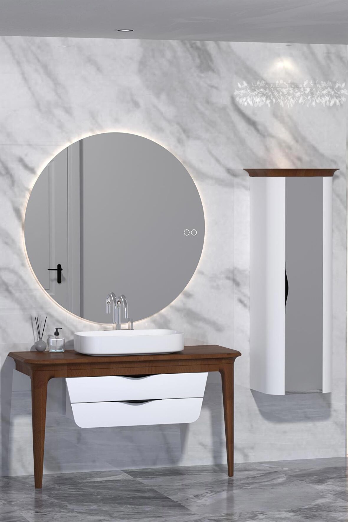 BREZZA 130 CM MASİF TEZGAH BEYAZ LAVABOLU BANYO DOLABI - BOY DOLAP VE RAF MODÜL HARİÇ