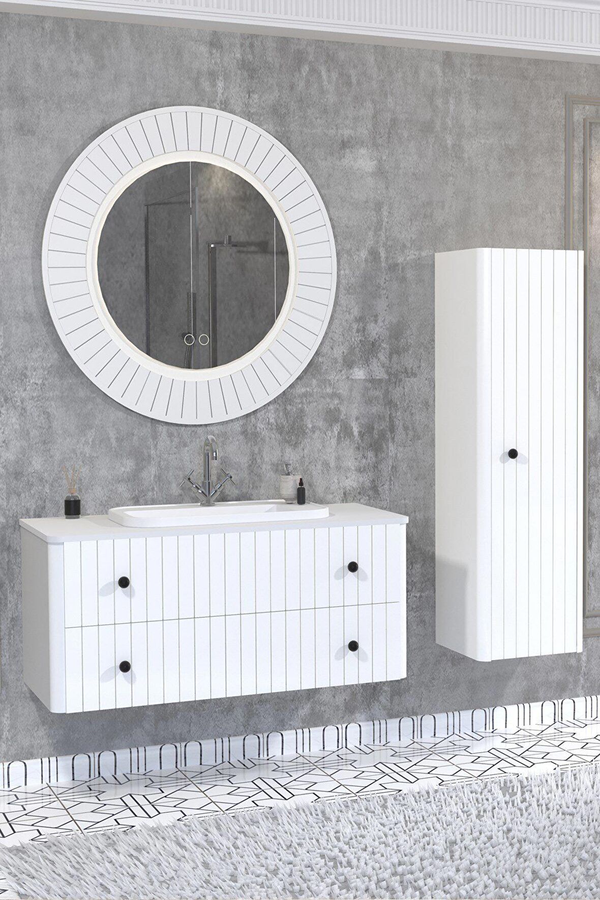 SOLARİS 120 CM BEYAZ LAVABOLU BANYO DOLABI  BEYAZ AYAKSIZ - BOY DOLAP HARİÇ
