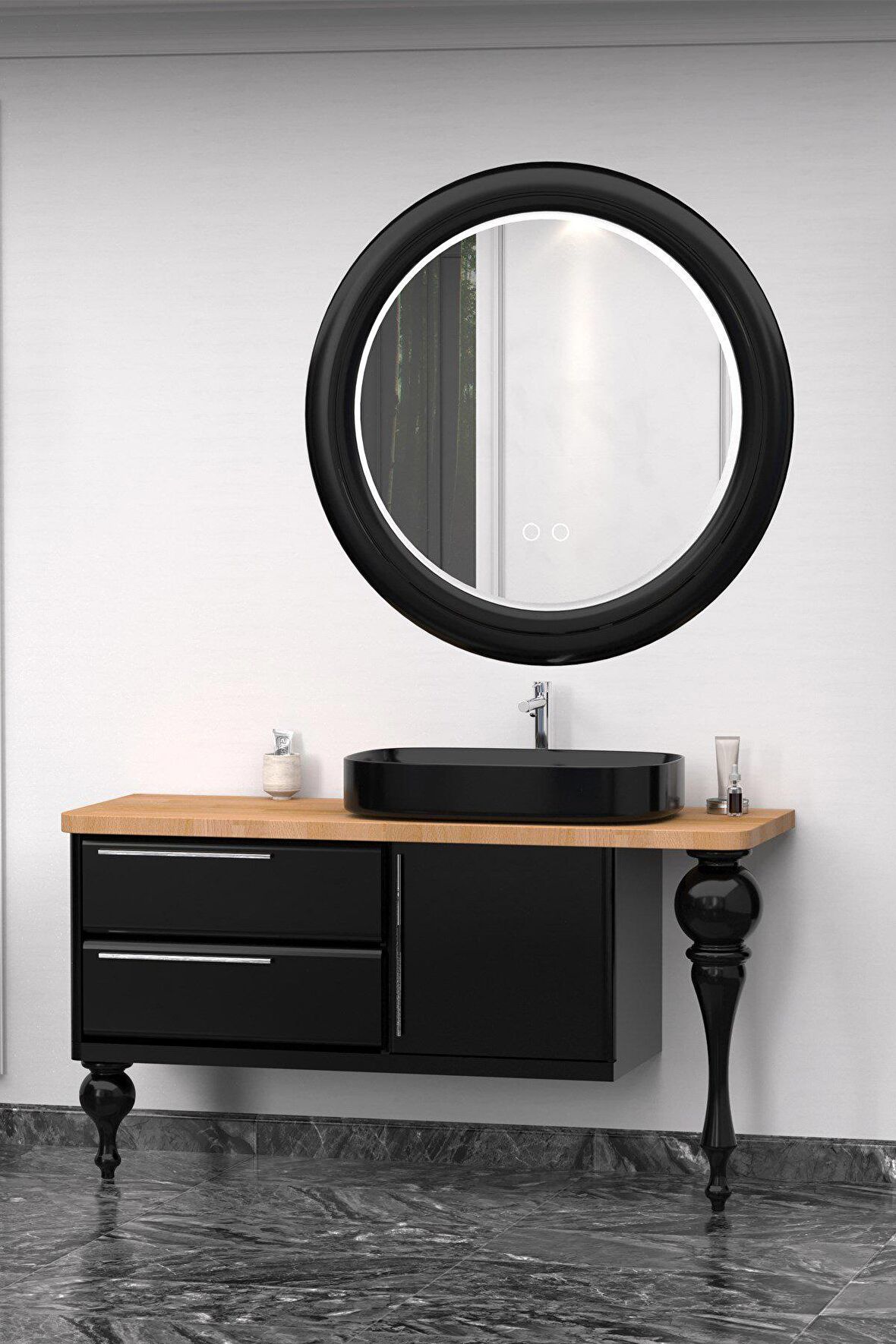 PRESTIGE 140 CM SİYAH LAVABOLU BANYO DOLABI  SİYAH - BOY DOLAP DAHİL