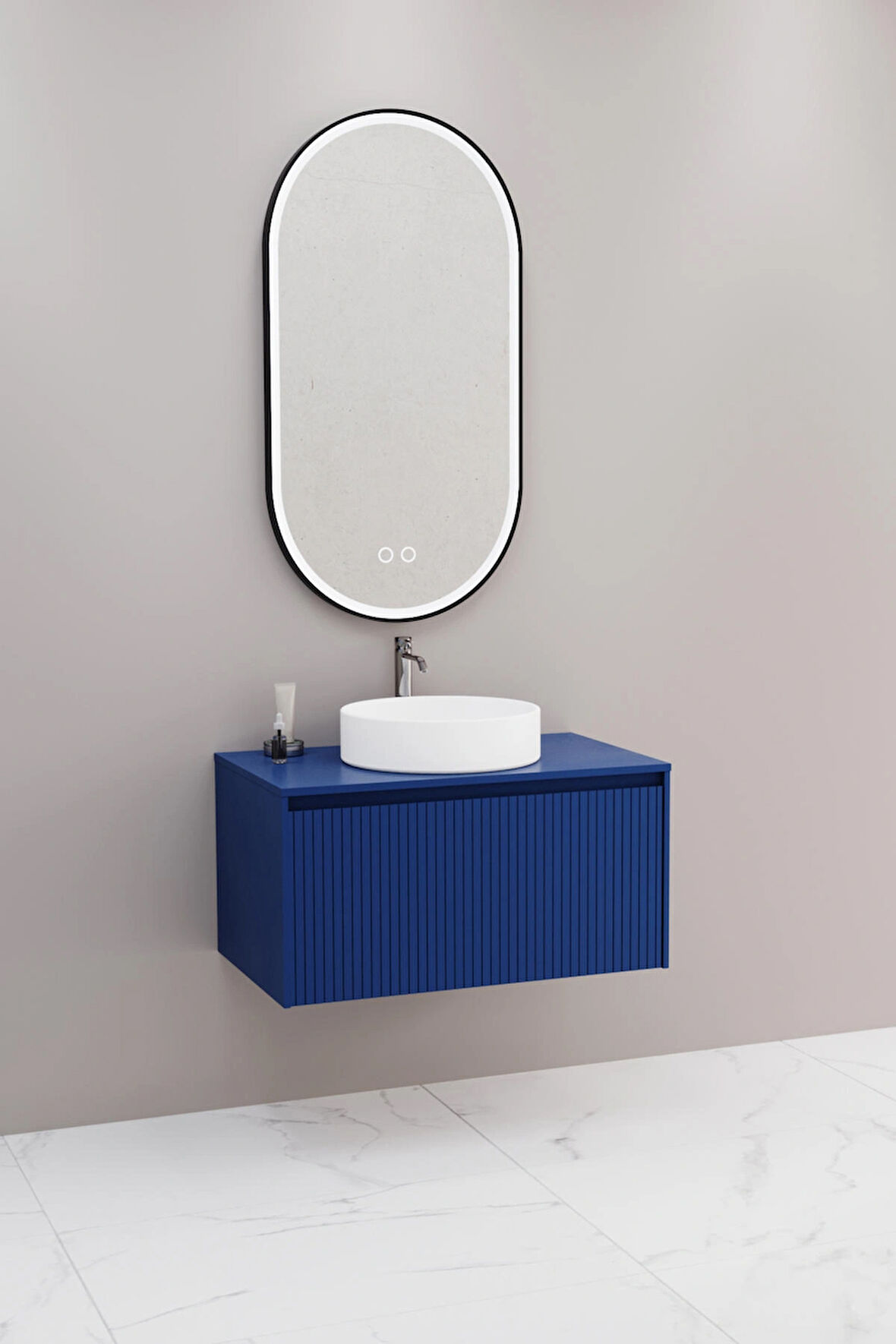 ALMONDE 80 CM BEYAZ LAVABOLU BANYO DOLABI  LACİVERT - (RAF VE BOY DOLAP HARİÇ)