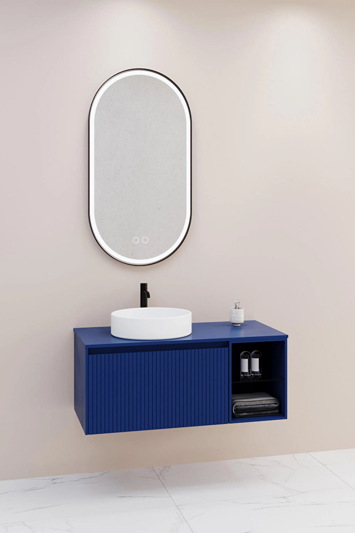 ALMONDE 100 CM BEYAZ LAVABOLU BANYO DOLABI  LACİVERT - RAF VE BOY DOLAP HARİÇ