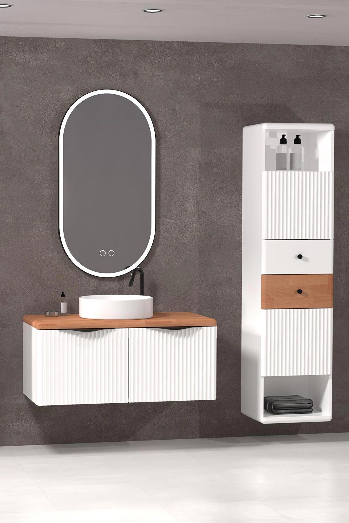 BELISSIMO 100 CM BEYAZ LAVABOLU BANYO DOLABI  BEYAZ /  KAYIN - BOY DOLAP DAHİL