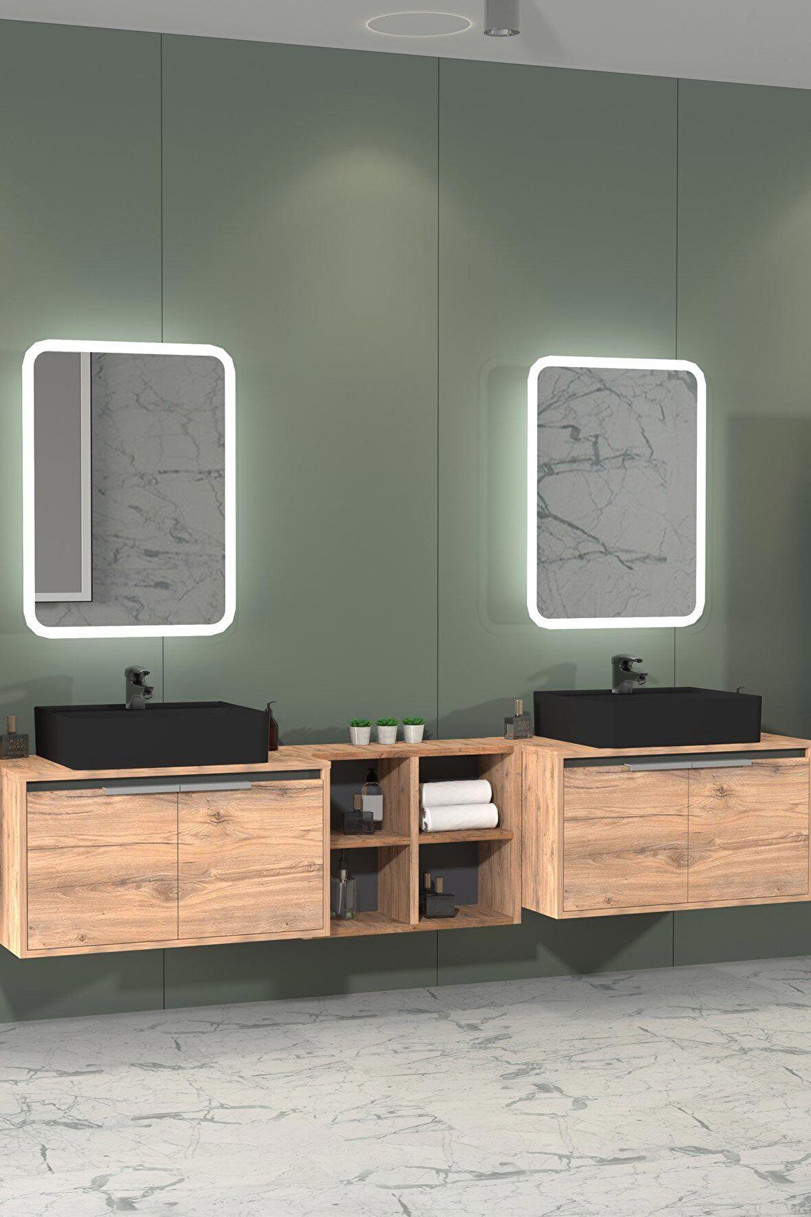 CAMARO 225 CM SİYAH LAVABOLU BANYO DOLABI - BOY DOLAP DAHİL