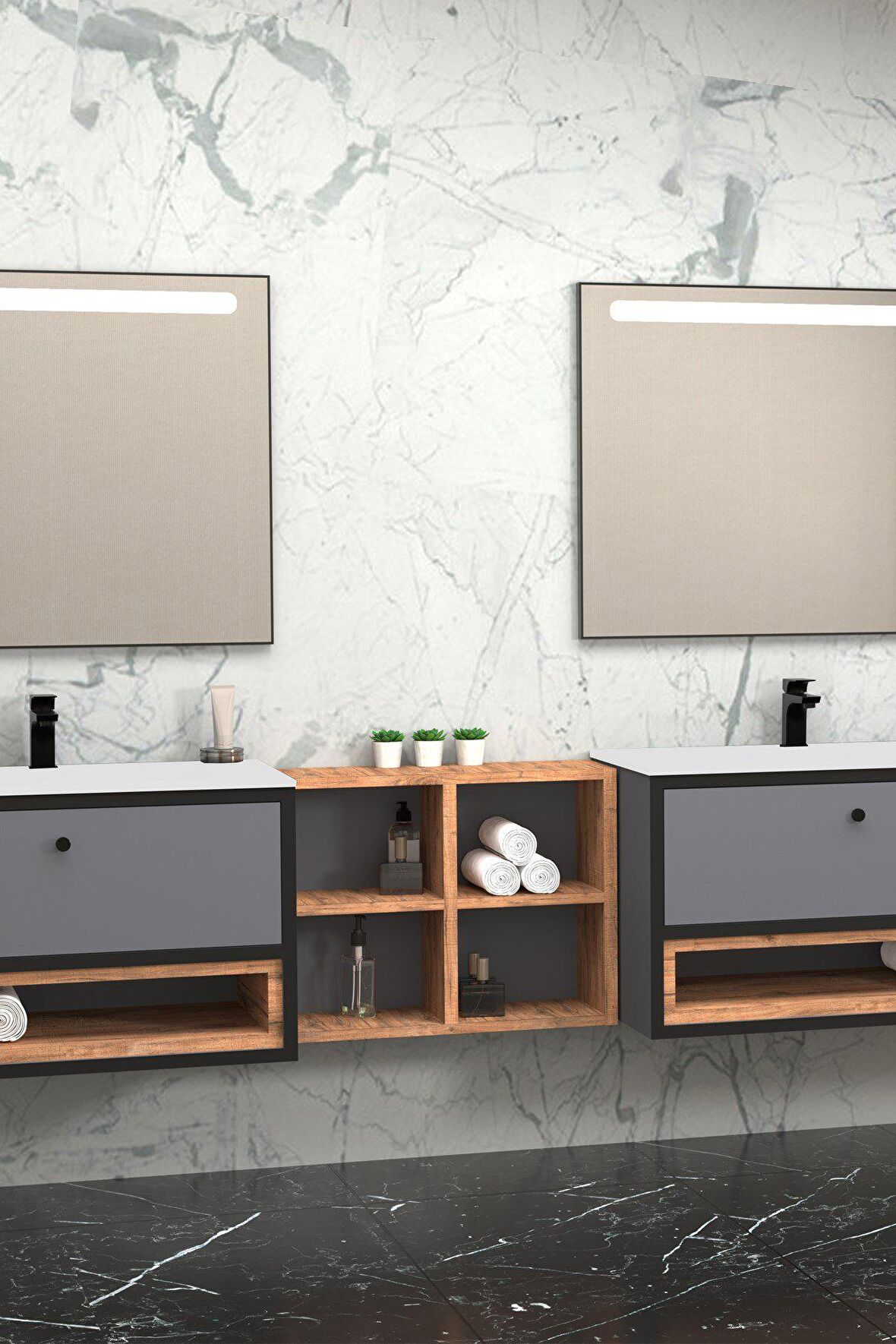 ESPERO 225 CM BEYAZ LAVABOLU BANYO DOLABI - BOY DOLAP HARİÇ