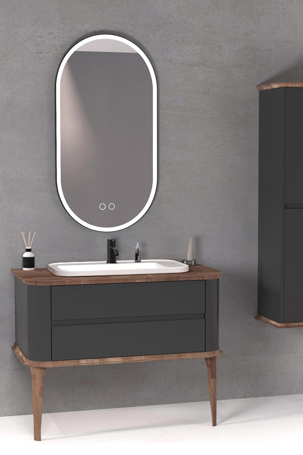 PIER 100 CM BEYAZ LAVABOLU BANYO DOLABI ANTRASİT / KAYIN 