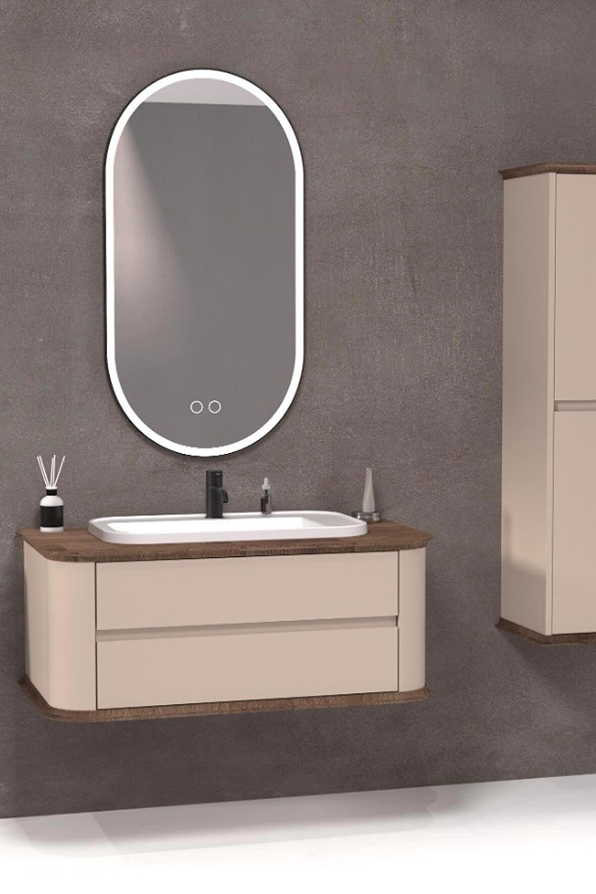 PIER 100 CM BEYAZ LAVABOLU BANYO DOLABI VİZON / KAYIN 