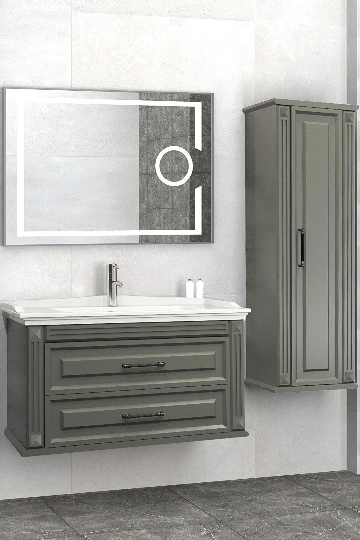 MOSKOVA 100 CM BANYO DOLABI LED MERCEK AYNALI ANTRASİT - BOY DOLAP DAHİL