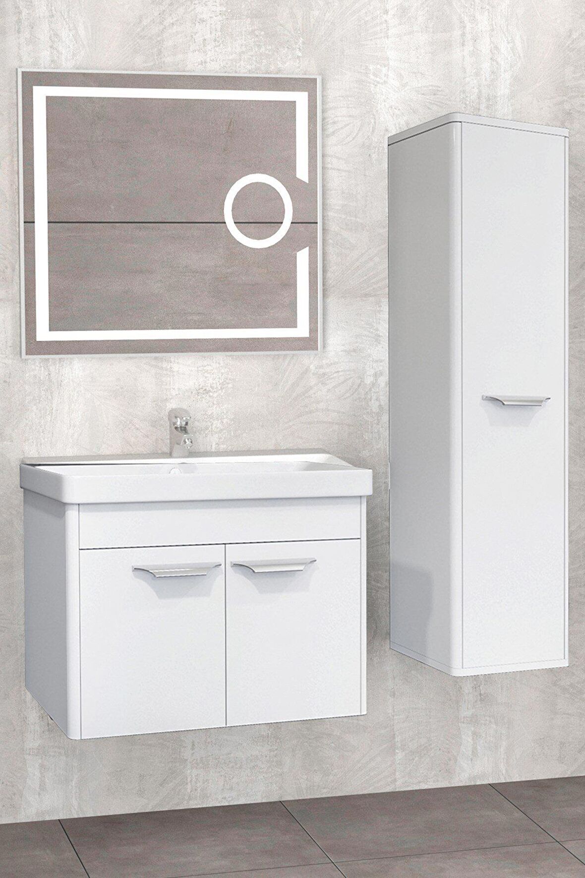 MAUNA 80 CM BANYO DOLABI LED MERCEK AYNALI BEYAZ - BOY DOLAP HARİÇ