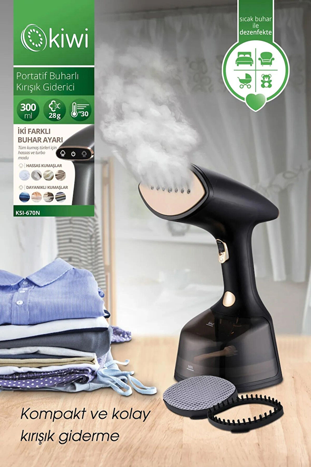 Kiwi Ksı-670N 1800W Portatif Buharlı Kırışıklık Giderici - Paslanmaz Çelik Buhar Çıkışı