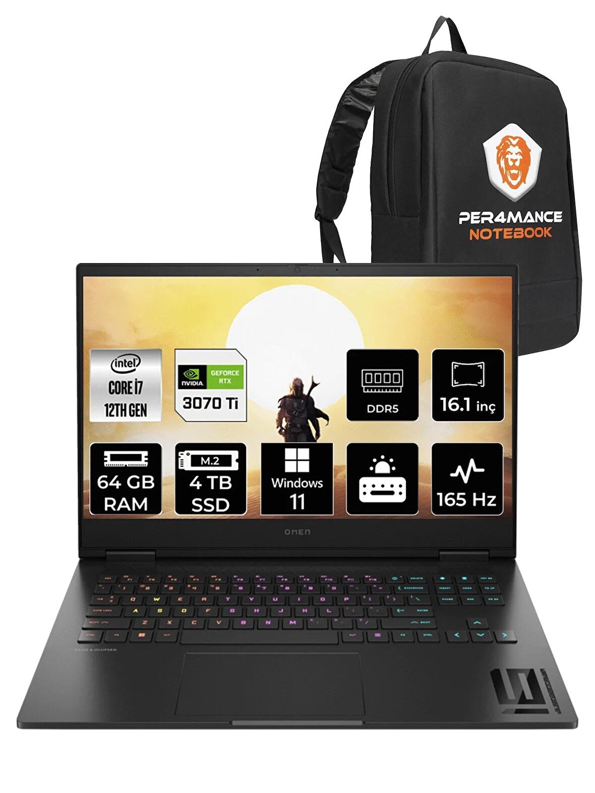 HP OMEN 16  i7-12700H 64GB RAM 4TB SSD RTX3070Ti/8GB 165HZ 16.1 QHD W11HOME 7H8Z5EA & PER4 ÇANTA