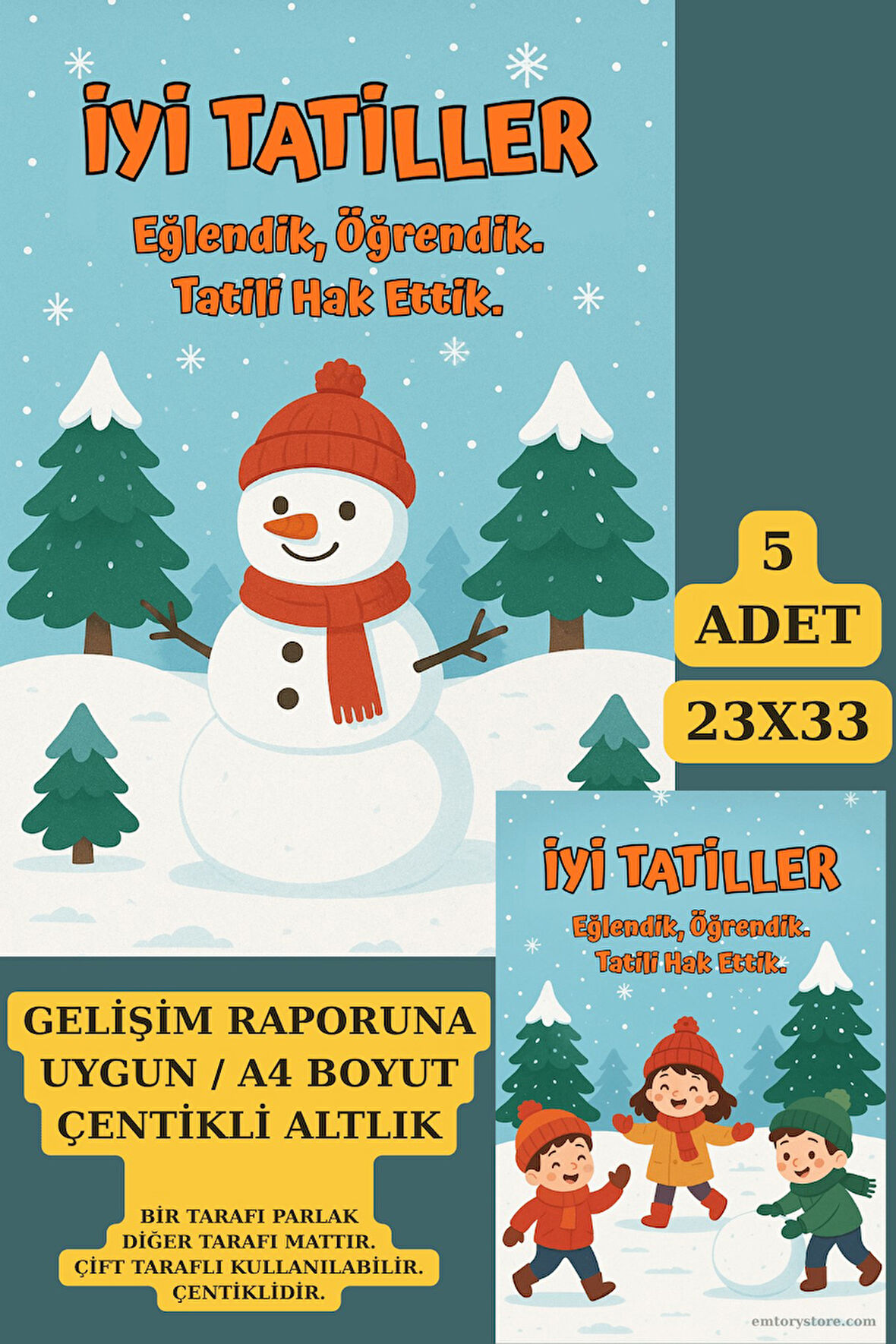 Gelişim Raporu | Kış Konsept Kardan Adam ve Sömestr Hediye Karne Kılıfı- Kalın Kuşe - 5 Adet