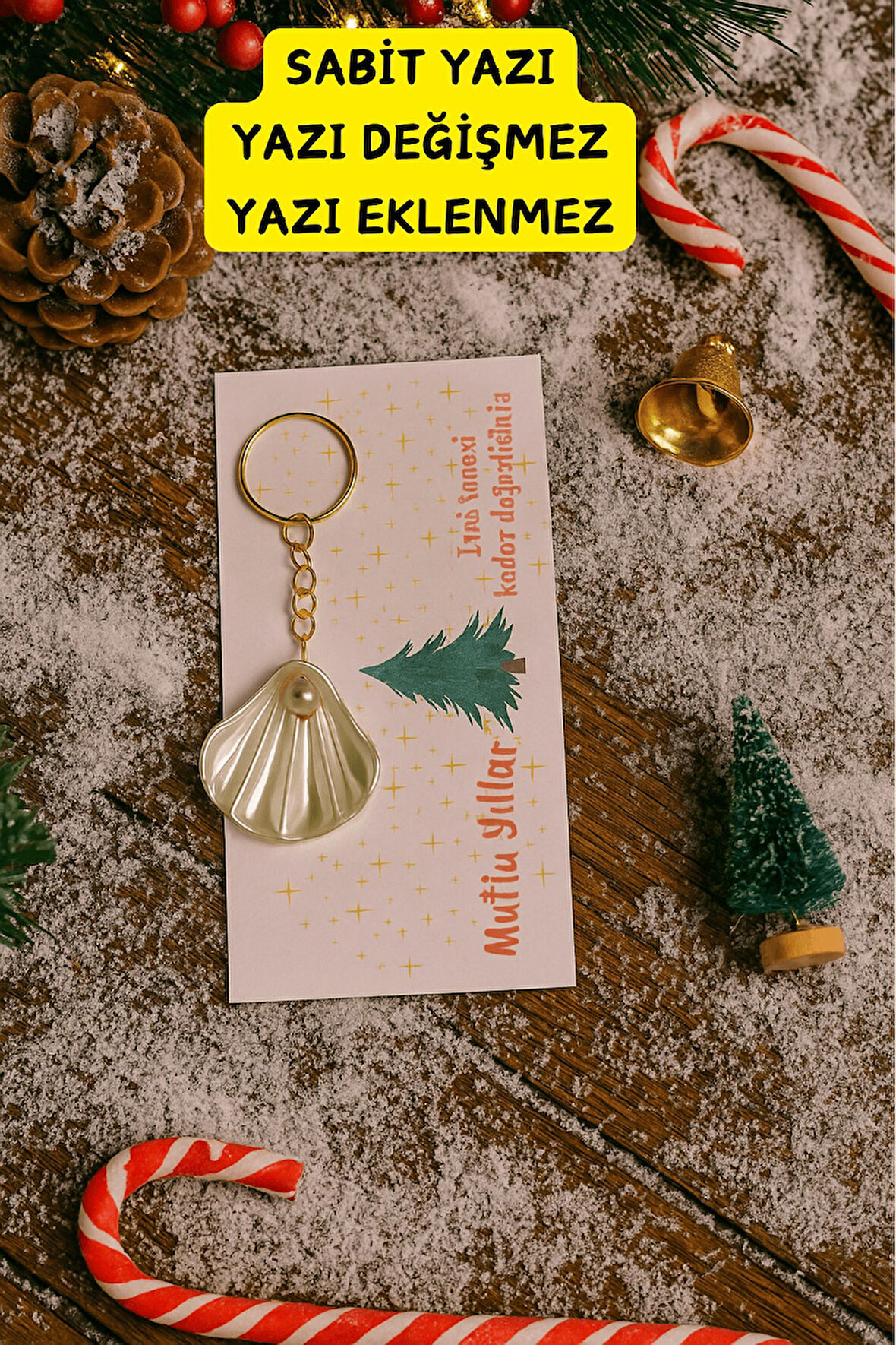 Yılbaşı Özel | 10 Adet İstiridye İnci Anahtarlık - Jelatin Dahildir - Yılbaşı Hediyesi - Sabit Yazı