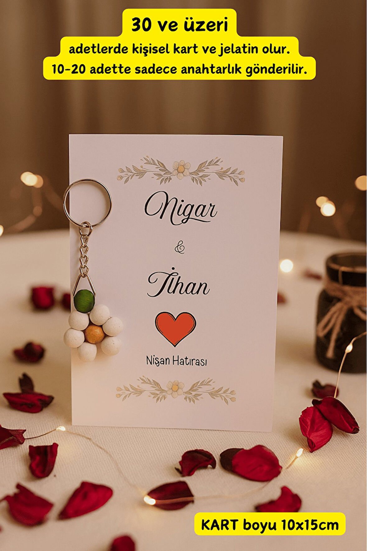 10 Adet Ahşap Papatya Bohem Anahtarlık - Kına Hediye - Nişan Hediye - Nikah Hediye - Anneler Günü