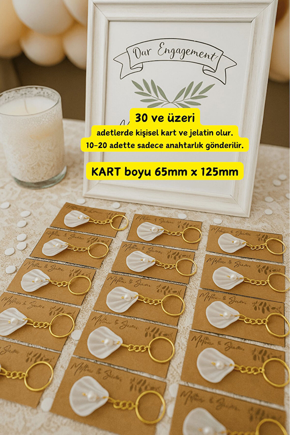 Kraft Bohem 10 Adet İstiridye Anahtarlık - Nişan Hediyesi - Kına Hediyesi - Nikah Hediyesi - Bride