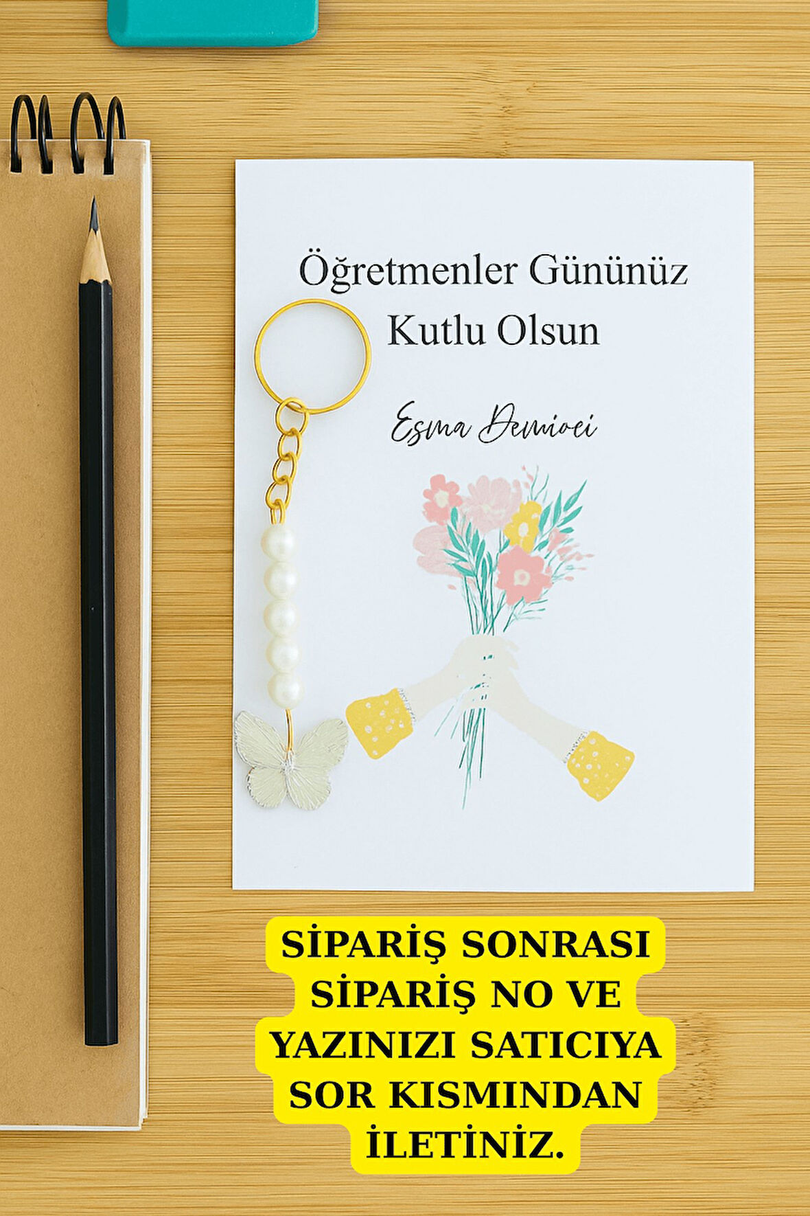İsim Yazılır | 20 Adet Öğretmenler Günü Hediye - Kelebek Anahtarlık - Jelatinli - Kişiye Özel Hediye