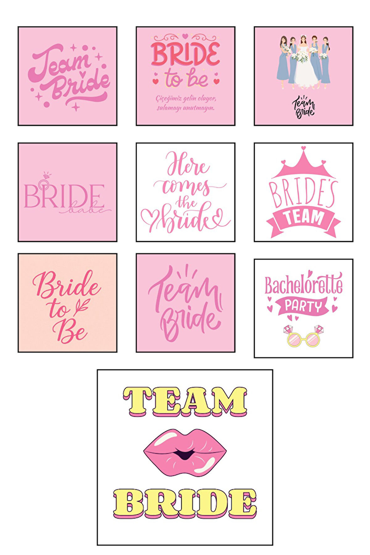 10 Adet Bride Kart - Bekarlığa Veda Kartı -Bride To Be - Motto Kart - 10x10 Kalın Kart
