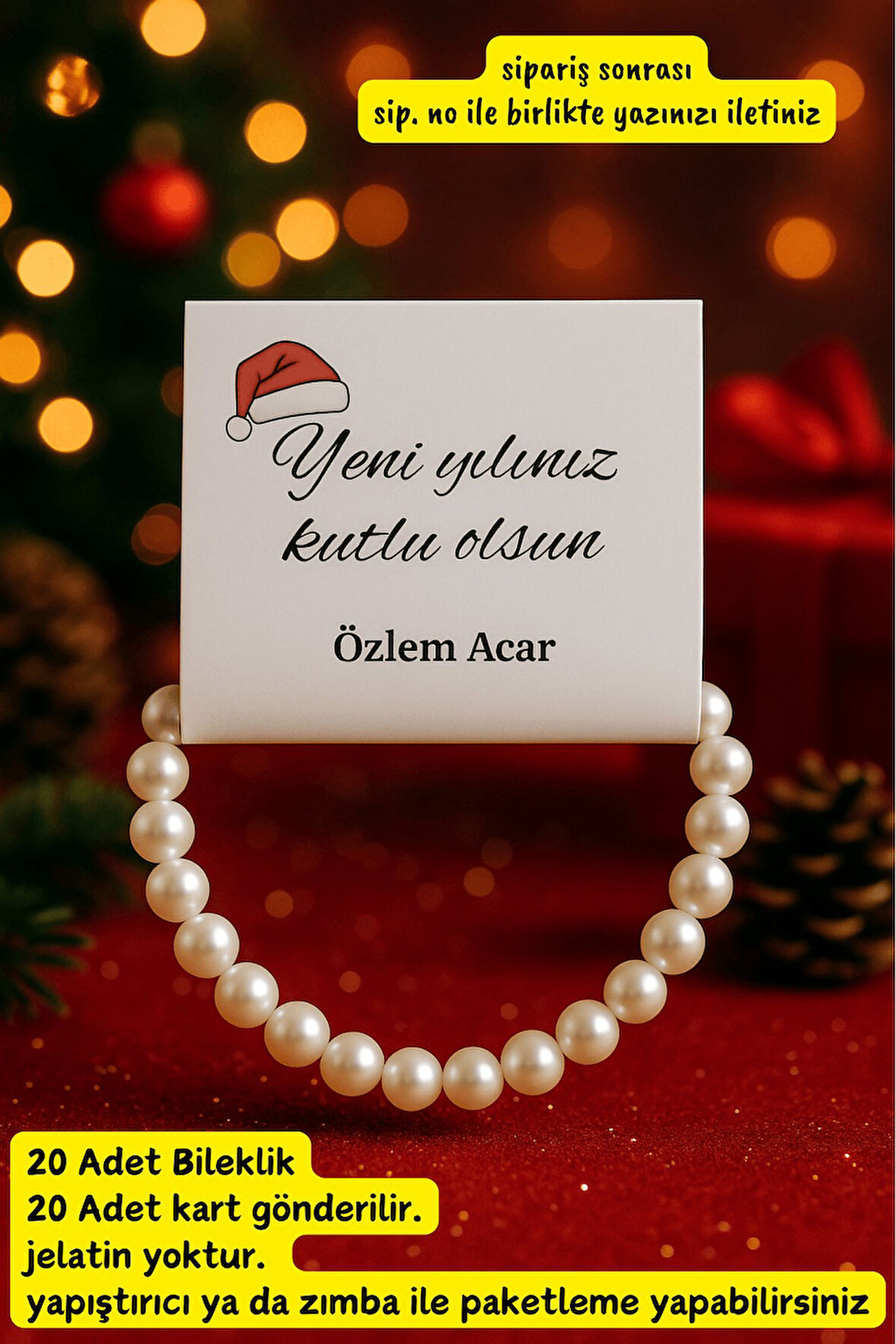 Yeni Yıl Hediyesi - 20 Adet Bileklik - Kişiye Özel Kart - Yılbaşı Hediyesi - Yılbaşı Süsü