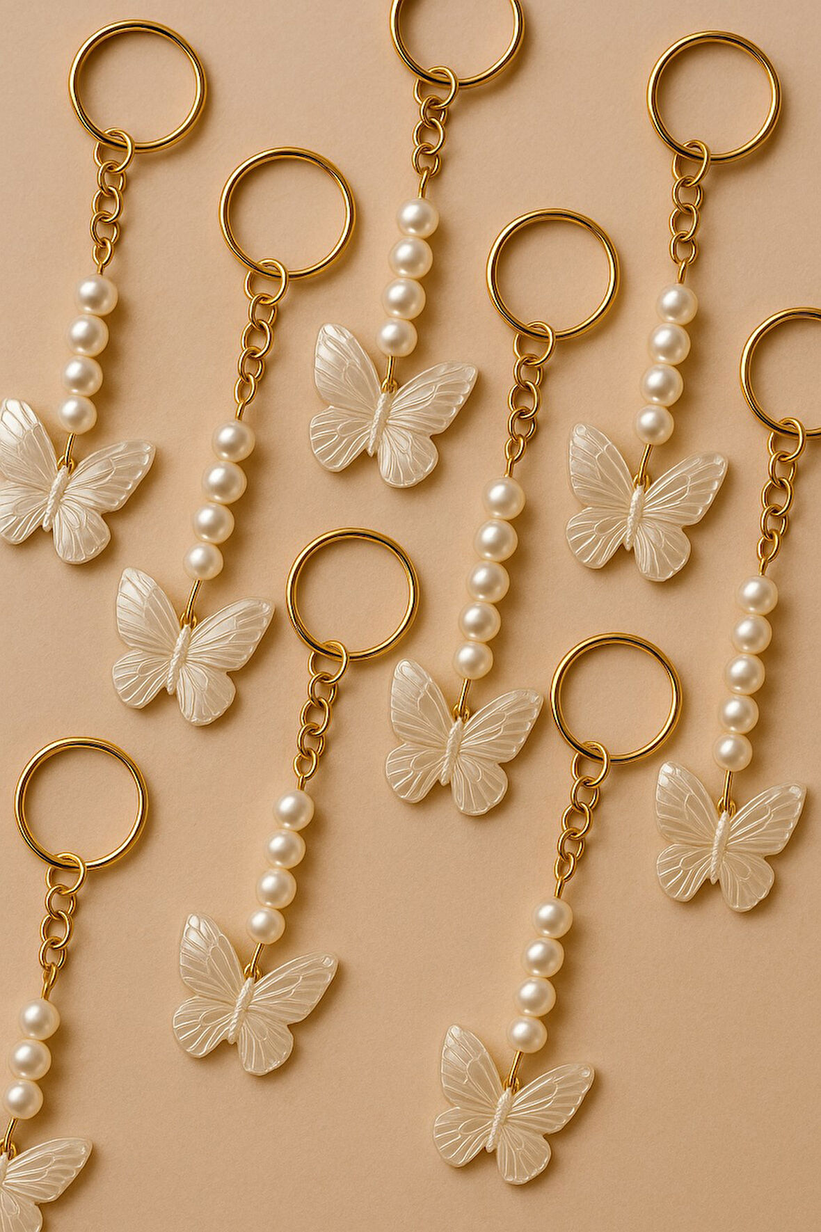 Hediyelik Kelebek Anahtarlık - 10 Adet - Kart ve Jelatin Yoktur - Kına Hediye - Nikah Hediye