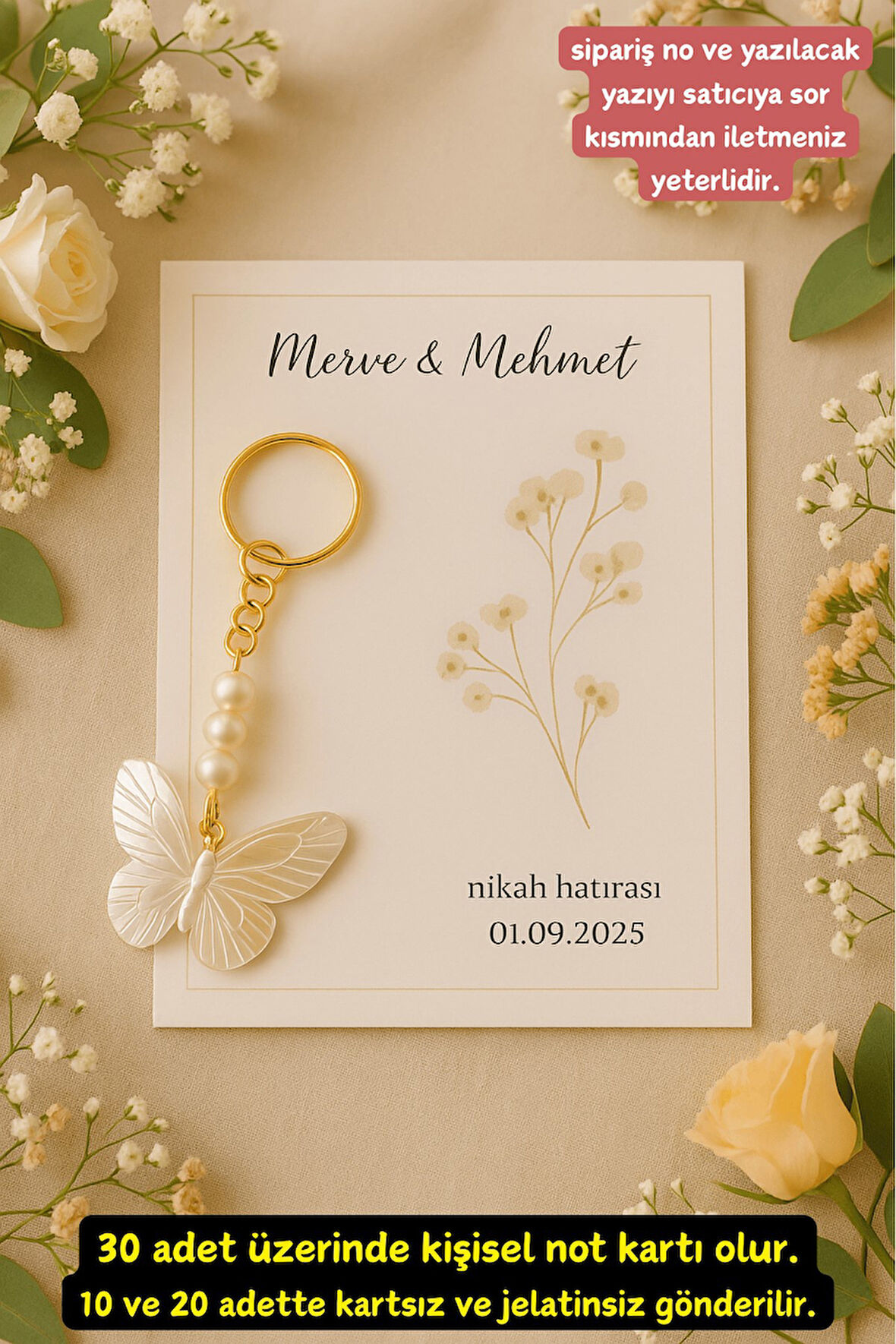 Kelebek 10 Adet Anahtarlık - Nişan Hediye - Kına Hediye - Nikah Hediye - Söz Hediye - Bride