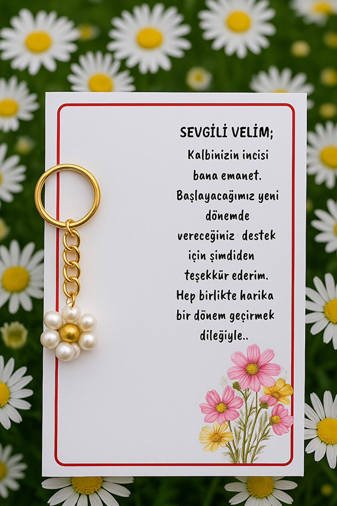 10 Adet Veli Hediyesi - Papatya Anahtarlık - Okul Açılış Hediyesi - SABİT YAZI YAZI EKLENMEZ