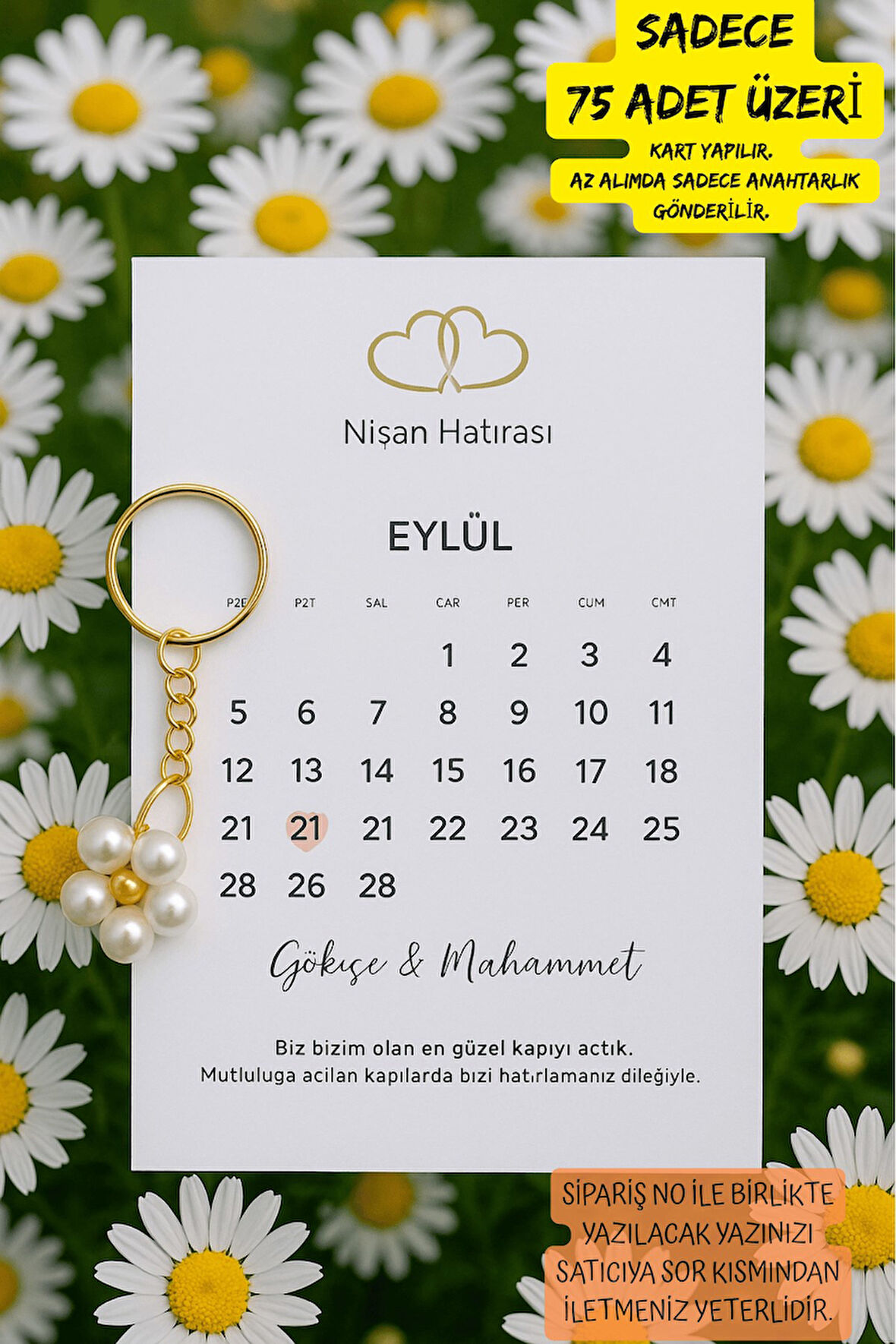 Takvim Model 15 Adet Papatya Anahtarlık - Nişan Hediyesi - Kına Hediyesi - Doğum Hediye - Nikah