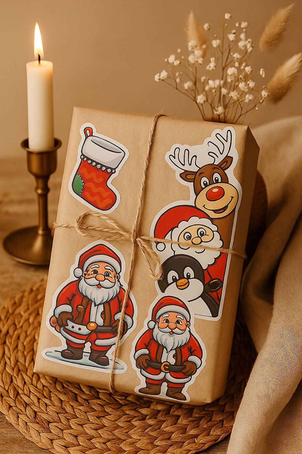 3'lü Yılbaşı Konsept Sticker- Yılbaşı Sticker - Yılbaşı Hediye Paketleme - Yılbaşı Süsü - 