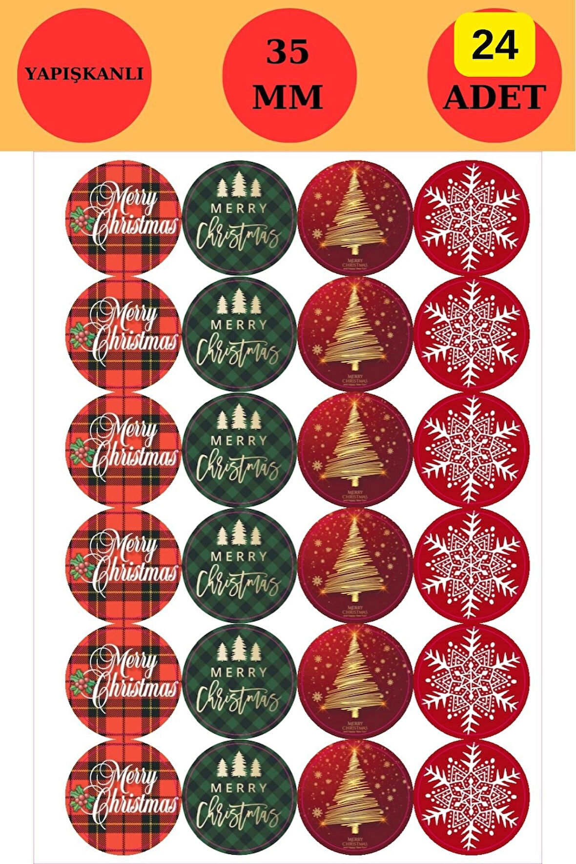 24 Adet - Mutlu Yıllar  Sticker - Kartanesi Sticker - Yılbaşı Sticker - Yılbaşı Süs - Hediye Sticker