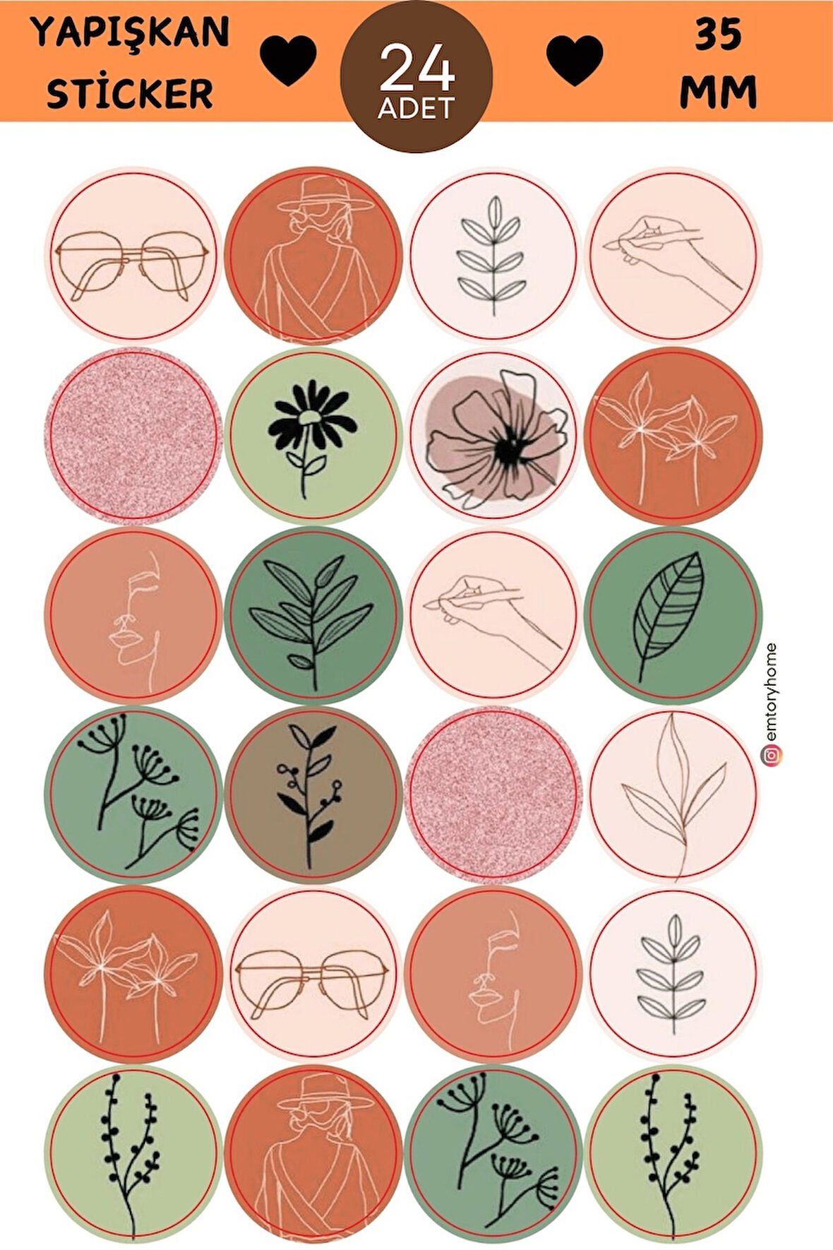 24 Adet - Çiçekli Karışık Kolaj Sticker - Paketleme Sticker - Hediye Paketi Sticker - Love Sticker