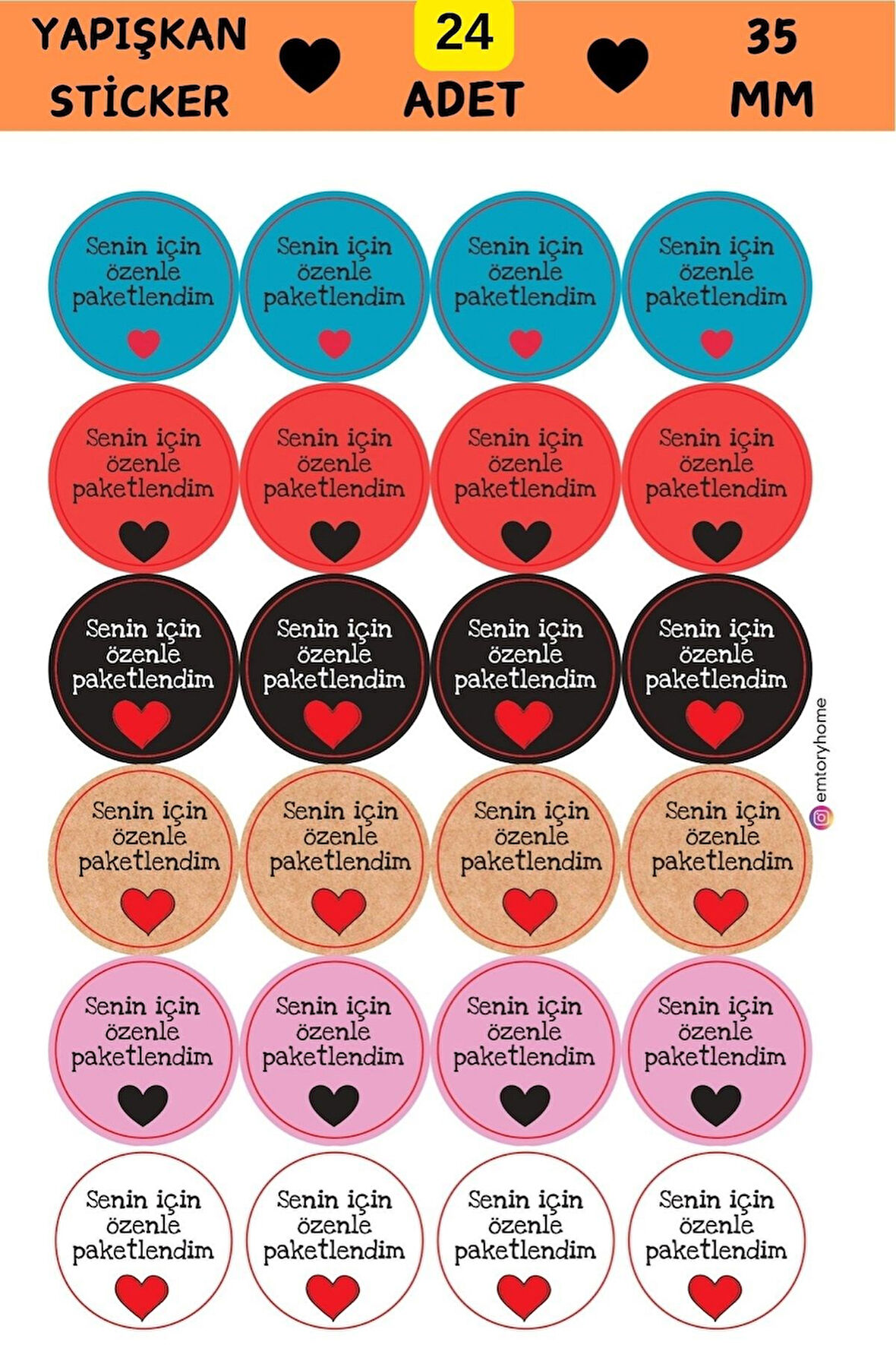 24 Adet - Senin İçin Özenle Paketlendim Sticker - Paketleme Sticker - Teşekkür Sticker - Ambalaj Sti
