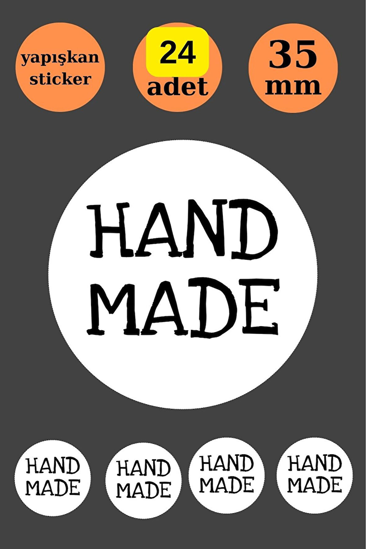 24 Adet Beyaz Handmade Sticker -Paketleme Sticker - Teşekkür Etiketi- Yuvarlak Sticker - El Yapımı S