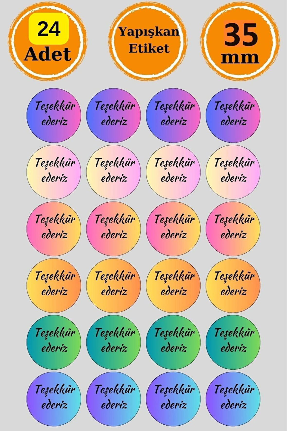 24 Adet Renkli Teşekkür Ederiz Sticker - Paketleme Sticker - Teşekkür Sticker - Hediye Sticker