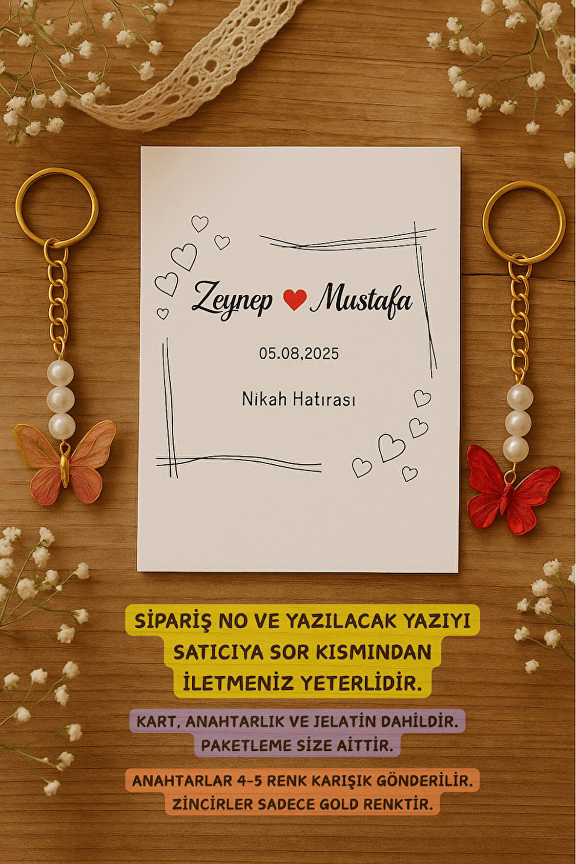 20 Adet Renkli Kelebek Anahtarlık - Kişisel - Kına Hediye - Hoşgeldin Bebek Hediye  Nişan Hediye