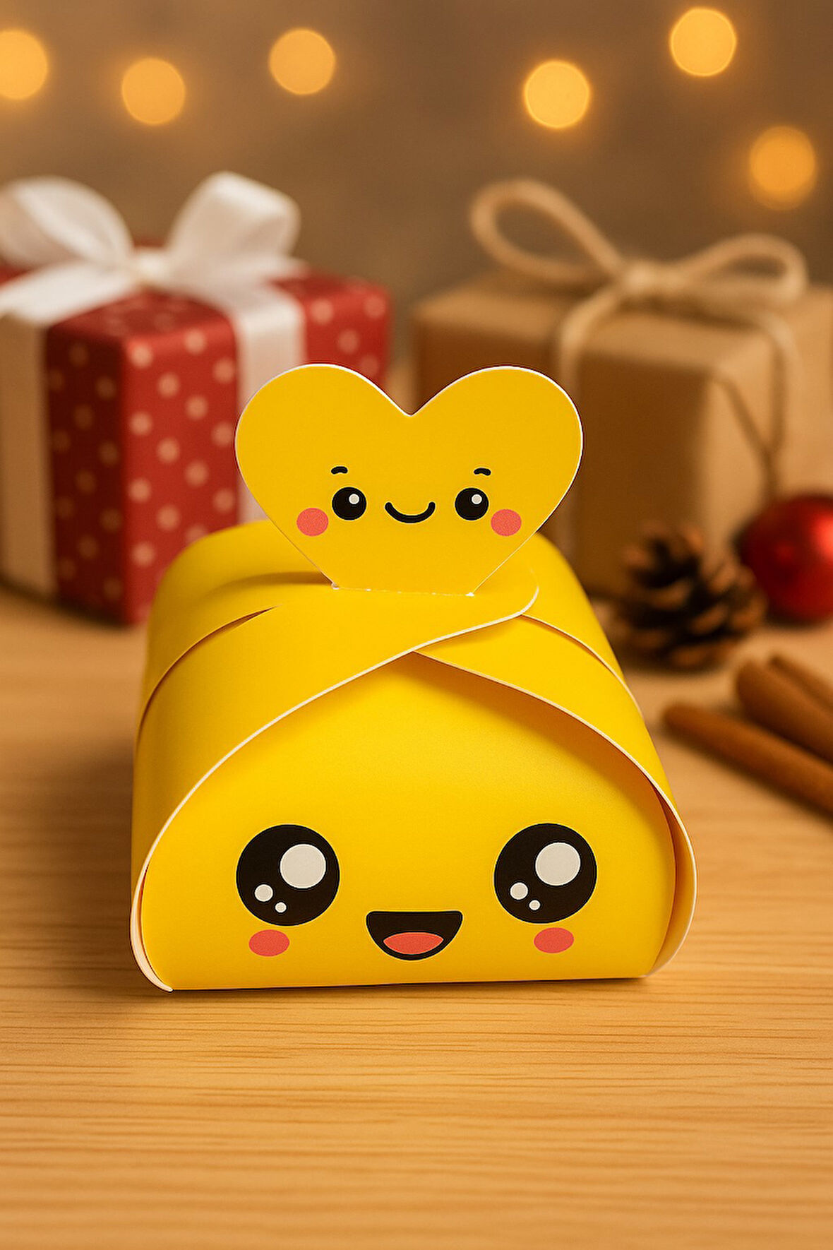 25'li Sarı Gülen Yüz Model Kalpli Lokum Kutusu - Emoji Kutu - Hediye Kutusu- Kına ve Çerez Kutusu