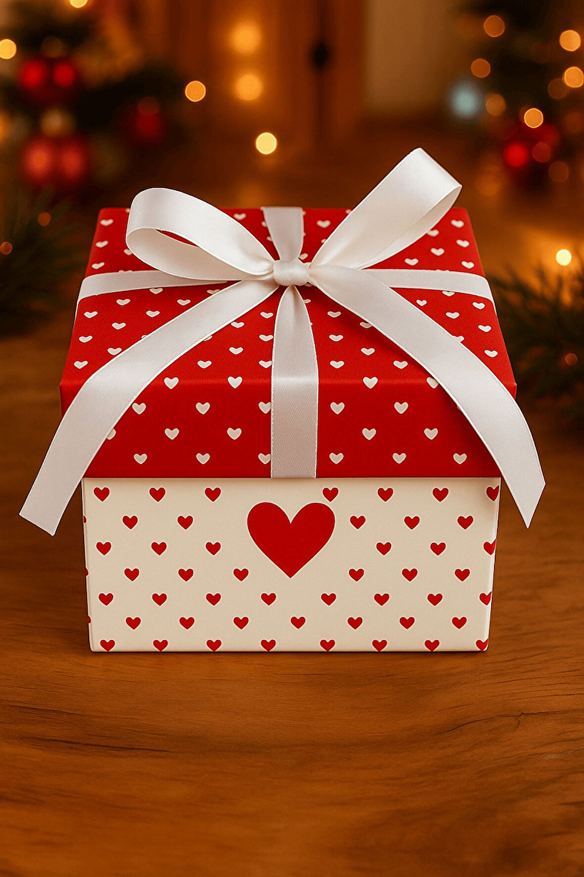 Akordiyon Kalpli Kırmızı Beyaz Hediye Paketi - Yılbaşı Süsü - Kurdele Dahil - Lux Hediye Paketi 1ad.