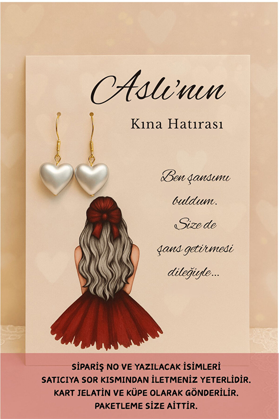 Kalpli Sallantı Küpe 40 Adet  | Kırmızı Elbiseli - Nikah Hediyesi - Kına Hediyesi - Nişan Hediyesi