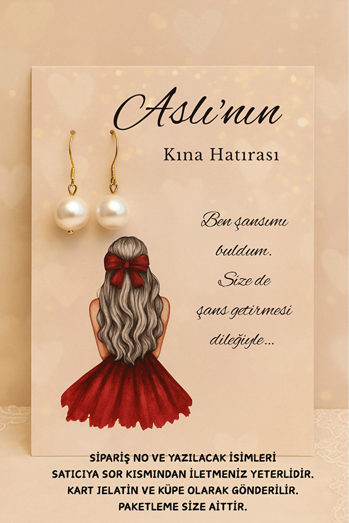 Sallantılı İnci Küpe 40 Adet  | Kırmızı Elbiseli - Nikah Hediyesi - Kına Hediyesi - Nişan Hediyesi