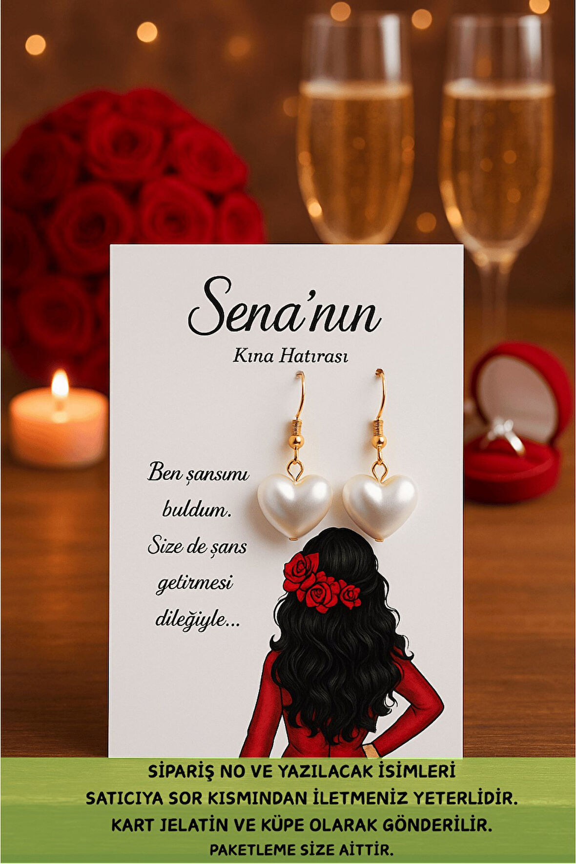 Kalpli Sallantılı Küpe 40 Adet  | Siyah Saçlı Kız - Nikah Hediyesi - Kına Hediyesi - Nişan Hediyesi