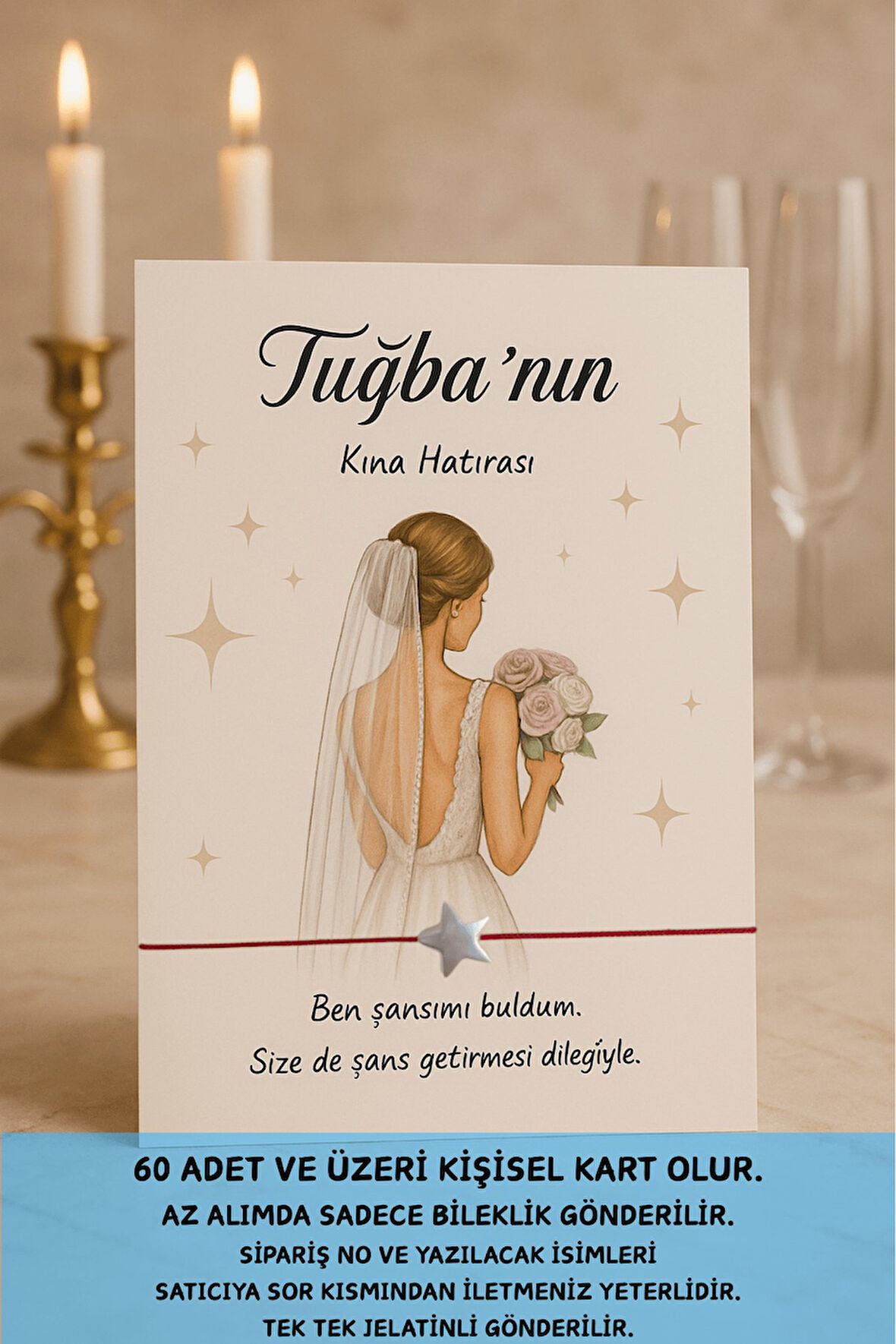 Büyük Yıldızlı Bileklik - 20 Adet - Kına Hediye - Nişan Hediye - Bride to be - Nikah Hediye- Kişisel