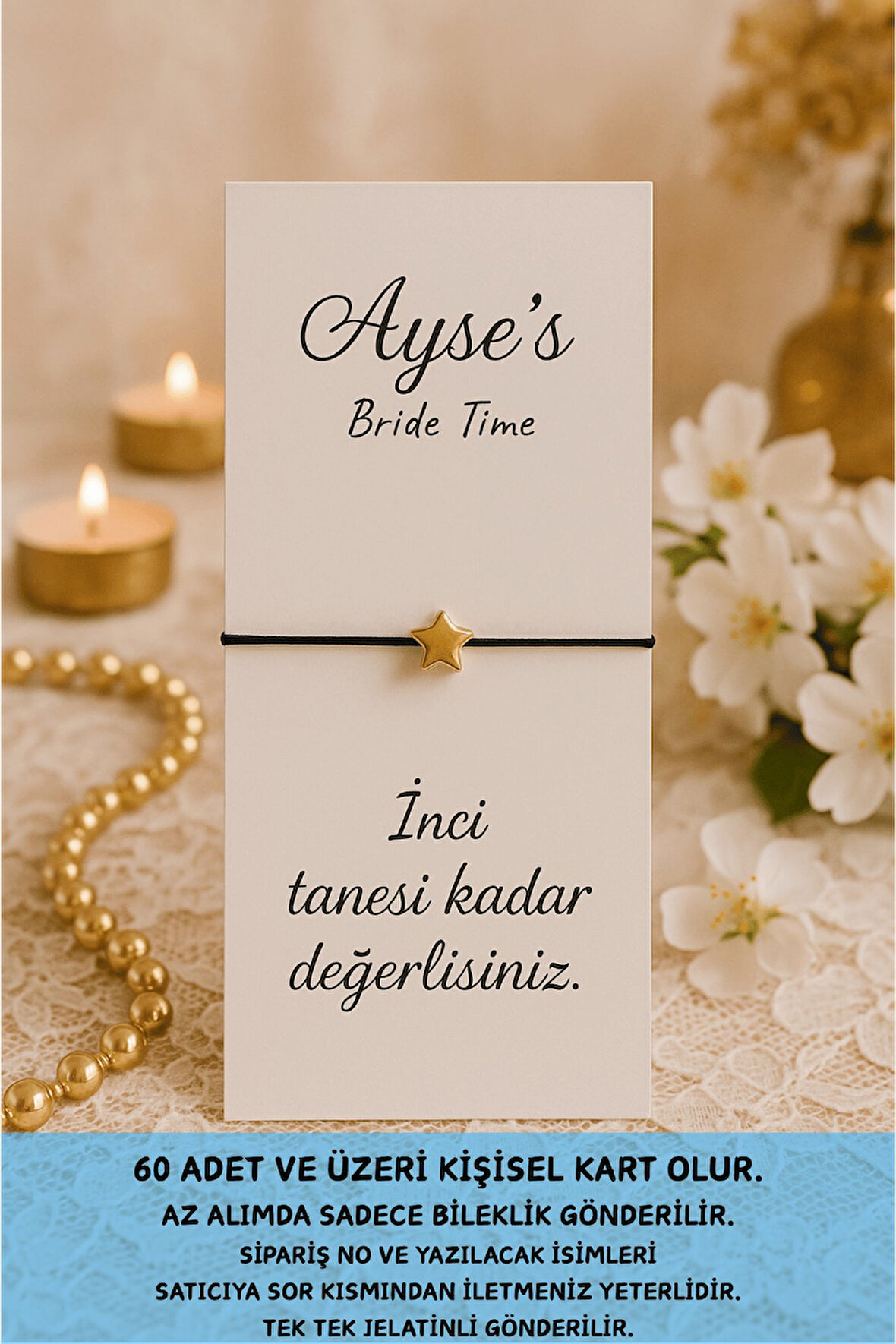20 Adet Gold Yıldız Bileklik - Kına Hediyesi - Kurumsal Hediye - Nikah Hediyesi - Mevlid Hediye