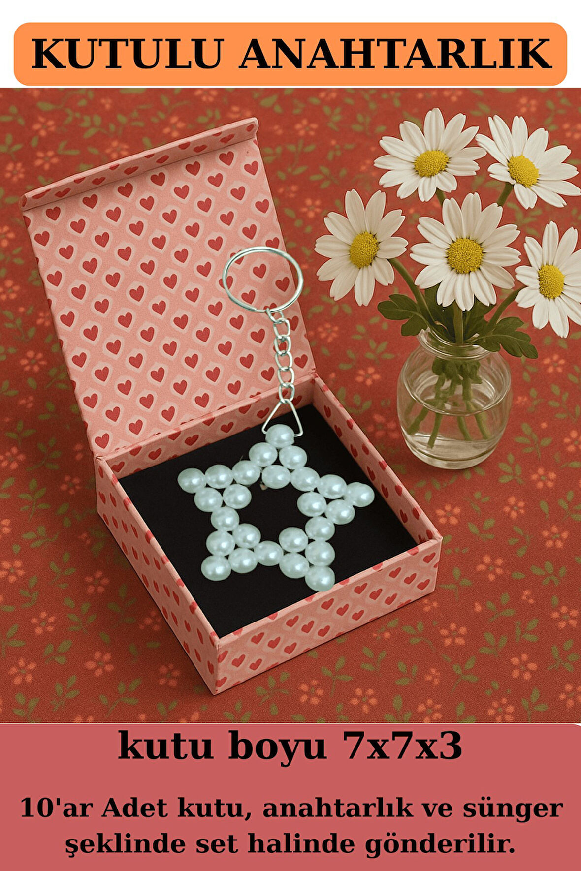 10 Adet Kutulu Anahtarlık - Kına Hediyesi - Nişan Hediyesi - Nikah Hediyesi - Mini Kalpli