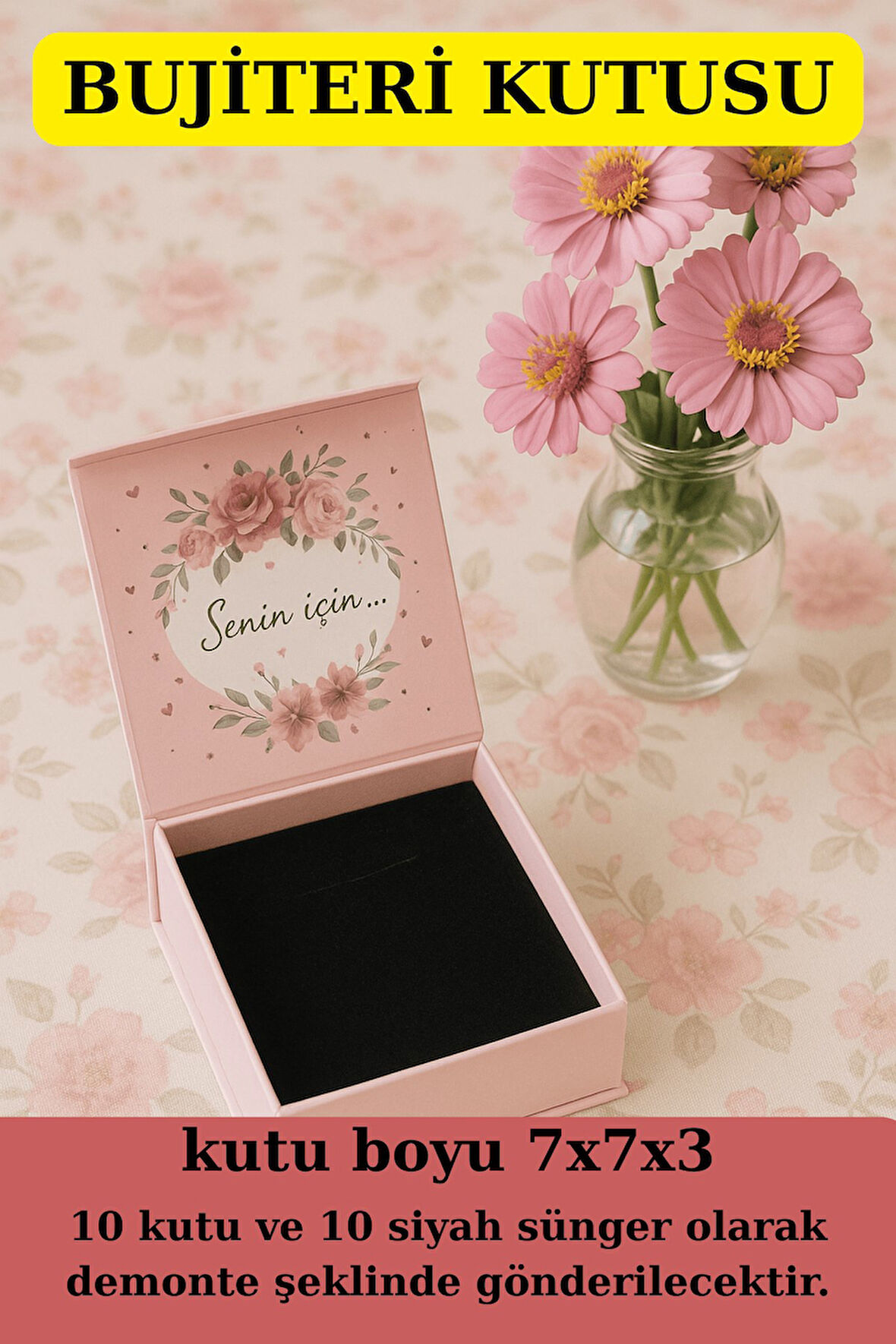 Takı Kutusu | 10 Adet Süngerli Kutu - Küpe Anahtarlık Bujiteri Kutusu - Senin İçin Pembe