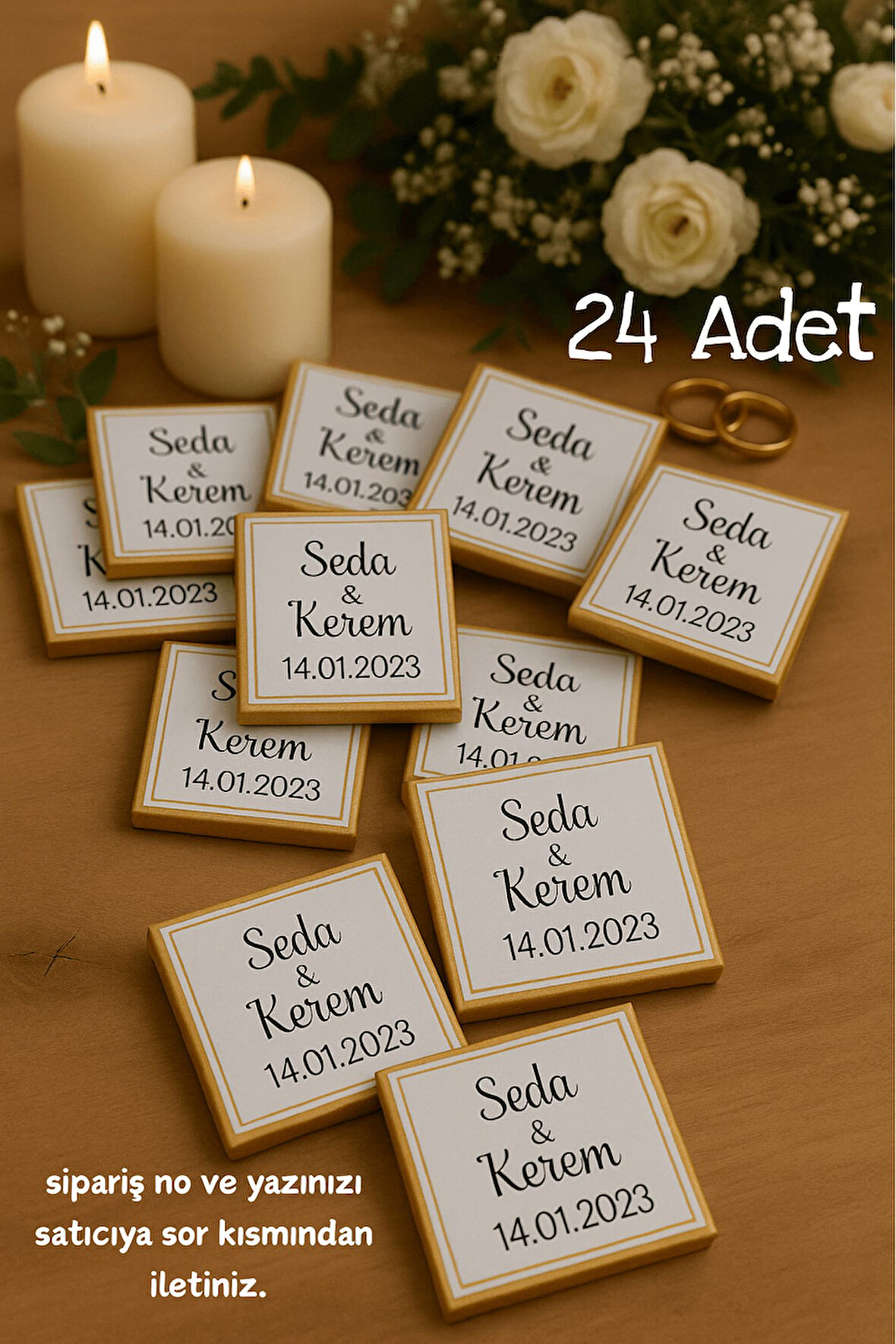 24 Adet Kişiye Özel Stickerlı Sütlü Çikolata - Nikah Hediyesi - Kız İsteme Çikolata - Nişan Sunum
