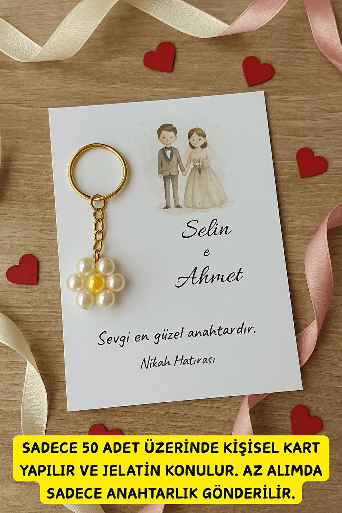 10 Adet Gelin Damat Konsept Papatya Anahtarlık - Kına Hediyesi - Nikah Hediyesi - Nişan Hediyesi