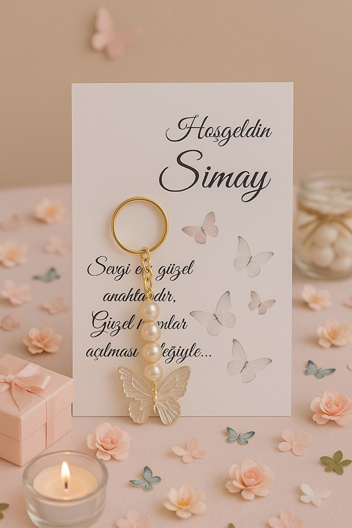 Kişisel 10 Adet Kelebek Anahtarlık - Mevlid Hediyesi - Kına Hediyesi - Doğumgünü hediyesi Yenidoğan
