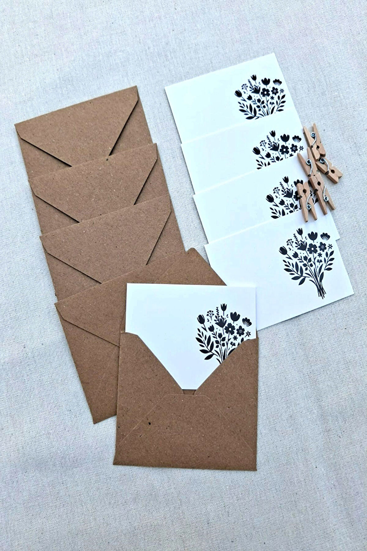 15 Adet Kraft Zarf ve Mandallı Hayat Ağacı Kart - Hediye Paketleme Kartı   - Not Kartı 1.Hamur