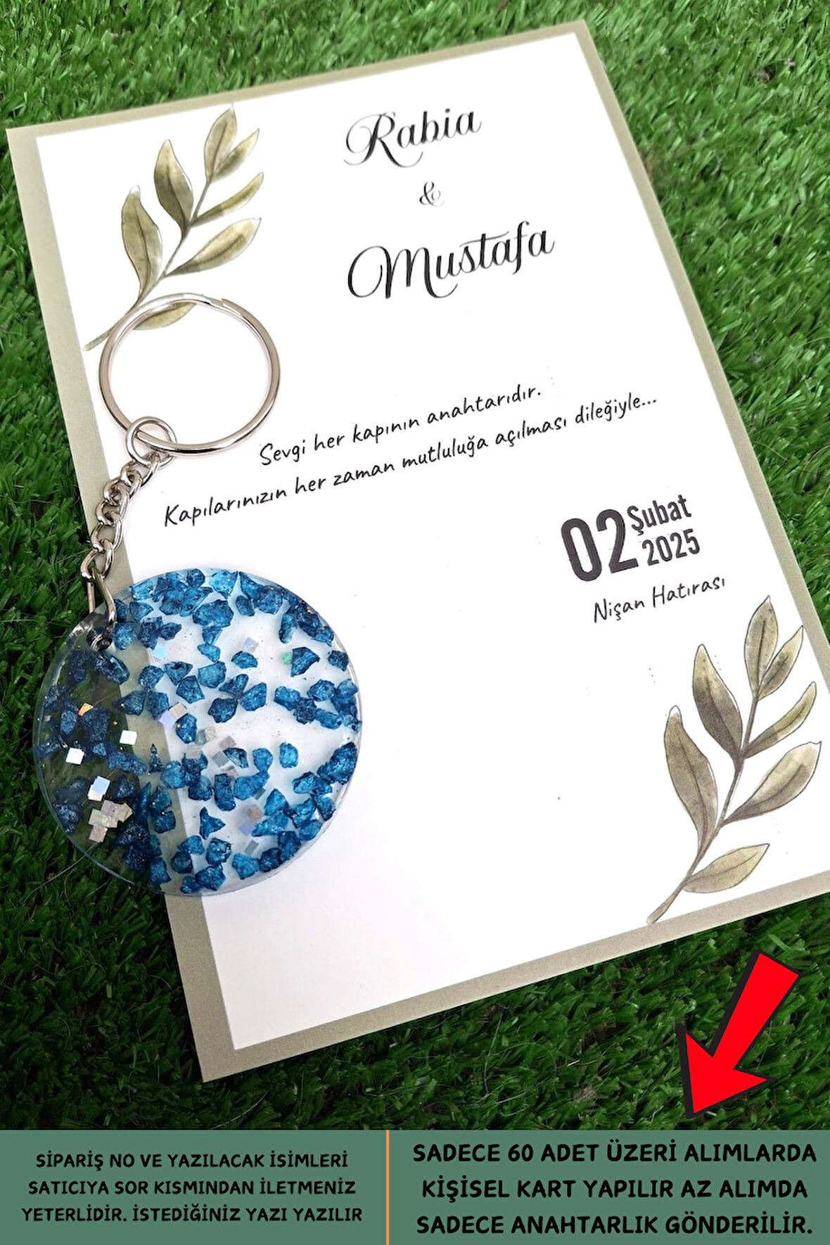 Mavi Epoksi Anahtarlık | 15 Adet Epoksi Hediyelik Anahtarlık - Kişiye Özel - Kına Düğün Hediye