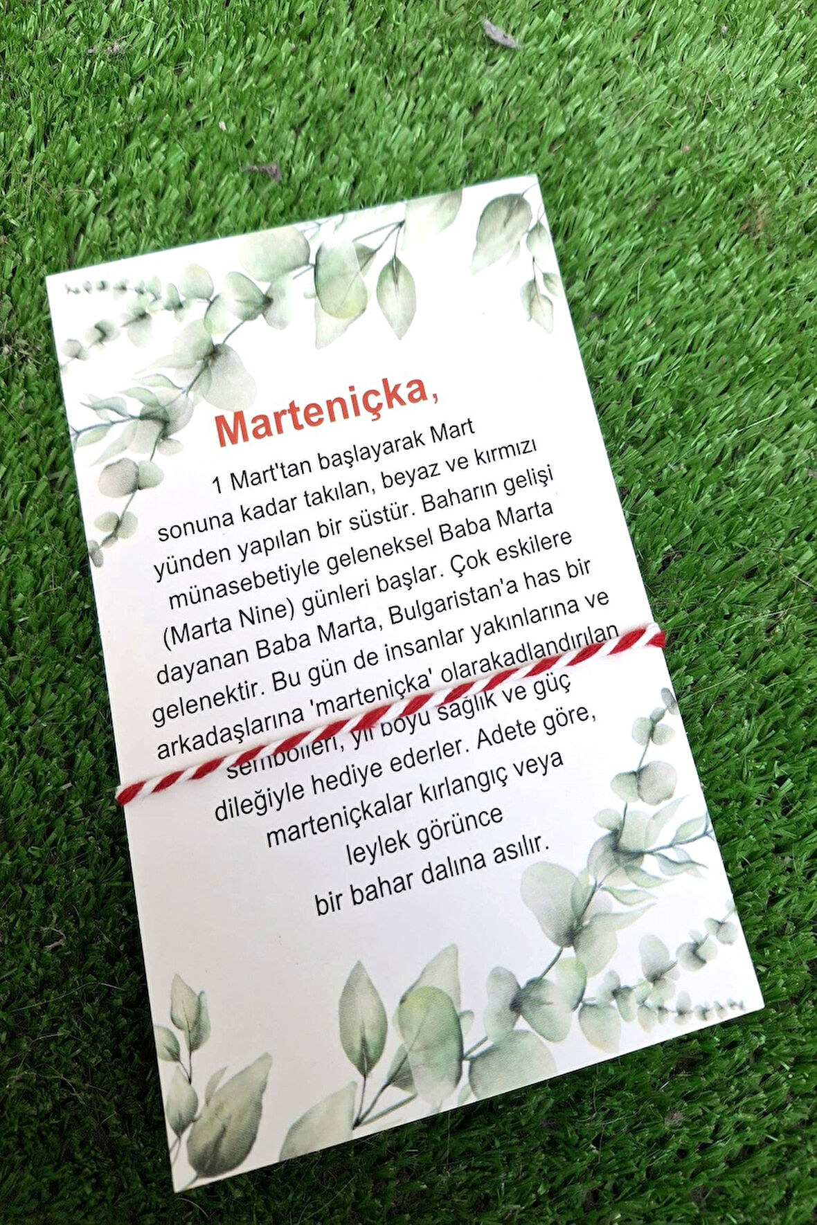 10 Adet Yeşil Çiçekli Kartlı Marteniçka Dilek Bilekliği -  Jelatinli - Şans Bilekliği