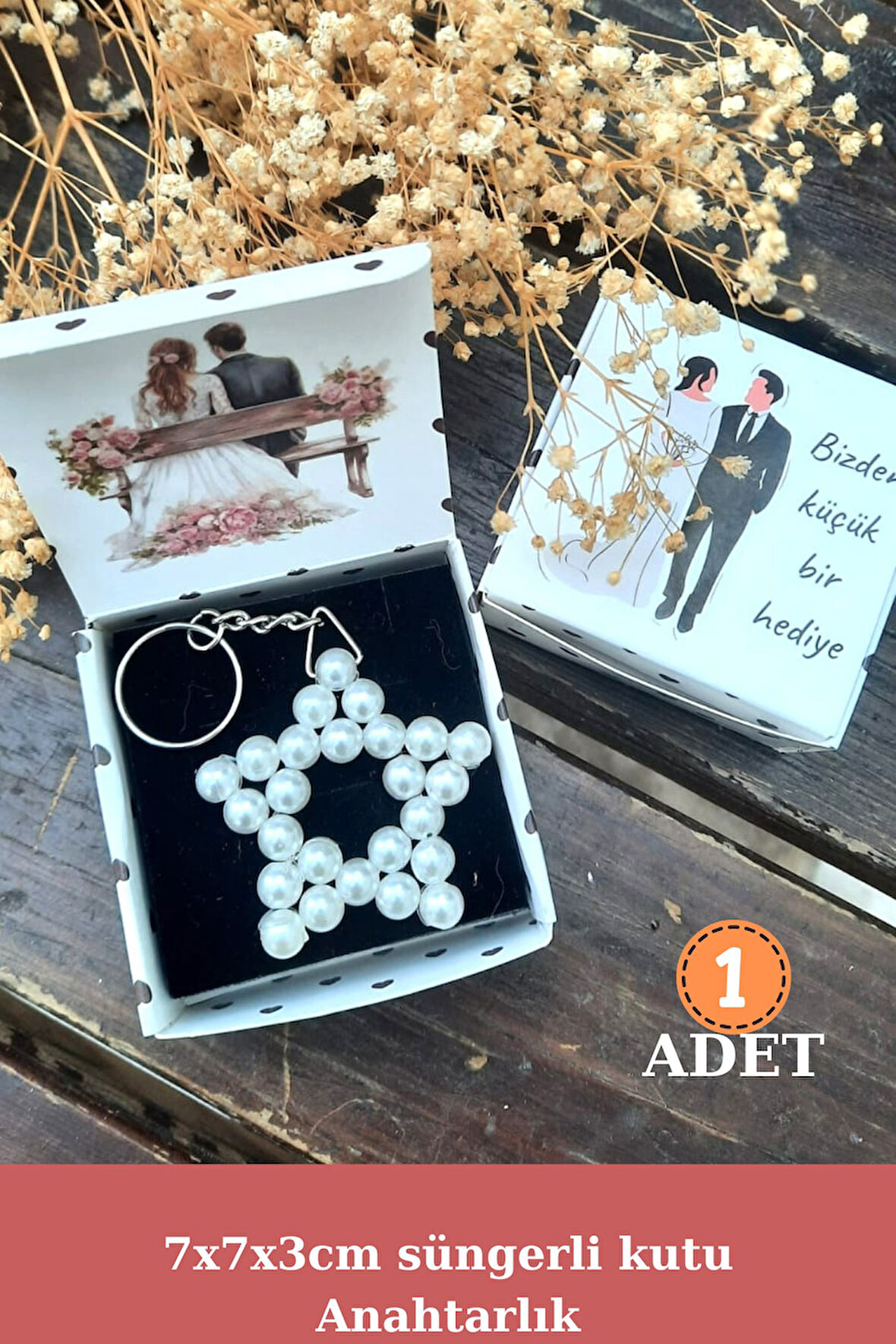 Gelin Damat Kutulu Hediyelik İnci Anahtarlık - Kına Hediyesi  - Nikah Hediyesi - Nişan Hediyesi